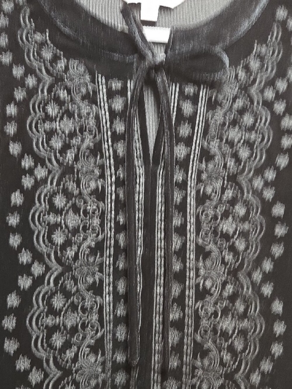 The Pioneer Woman Black Velvet Embroidered Tie-Neck Peplum Long Sleeve Top - Picture 5 of 5